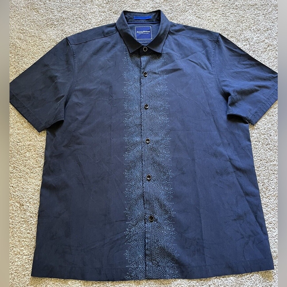 Tommy Bahama Limited Edition Mens Blue Silk Blend Hawaiian Camp Shirt Size Large